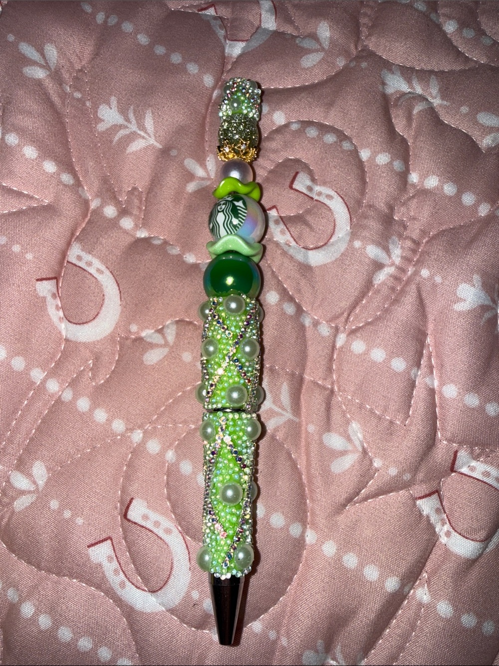Starbucks-Inspired Green Beaded Statement Pen